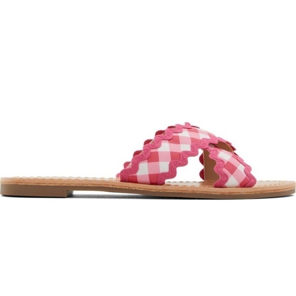 🆕Draper James Piper Flat Sandals Slides Raspberry Pink Gingham Ric Rac CLASSIC - Picture 7 of 8